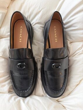 Coach Black Leah Leather Chunky Logo Platform